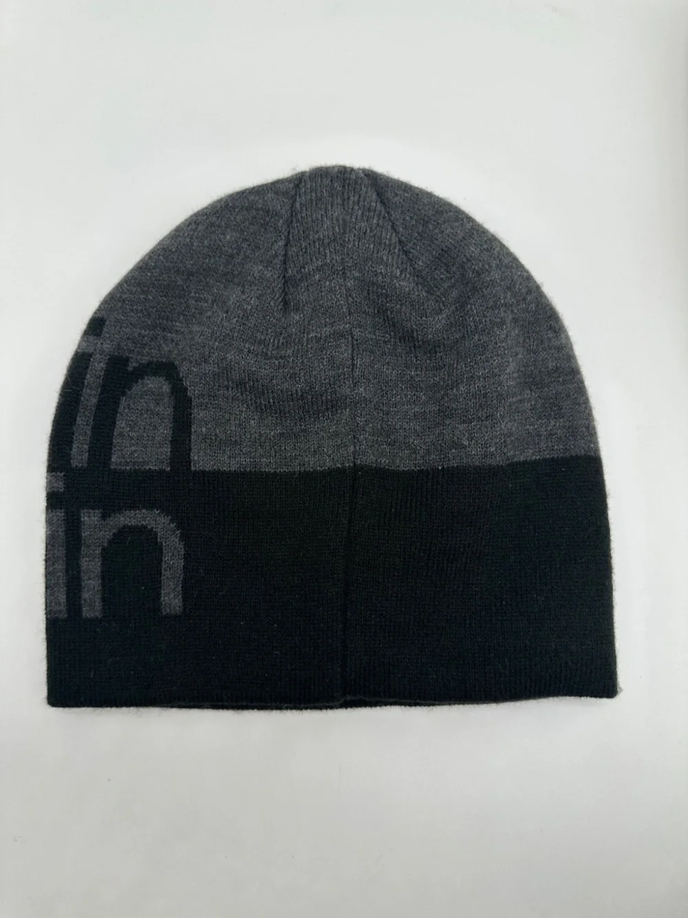 Calvin Klein Beanie Hat Black Gray Knit Block Logo Unisex